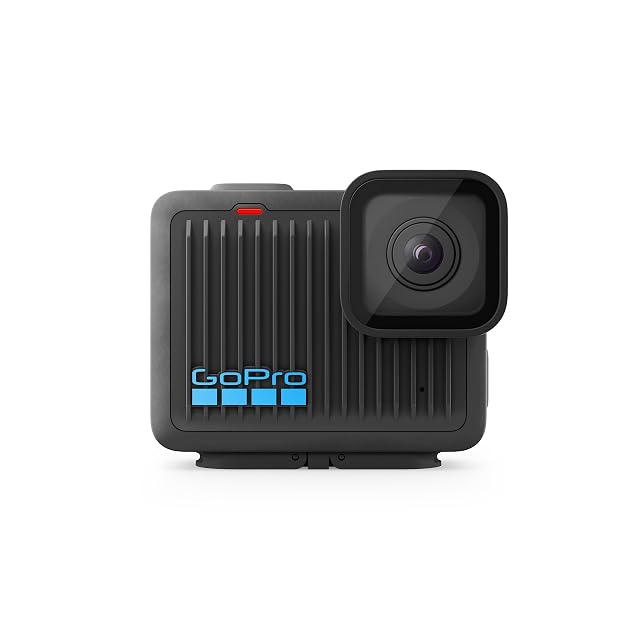 Cámara de acción compacta GoPro HERO con sus dedos de montaje plegables y su pantalla táctil