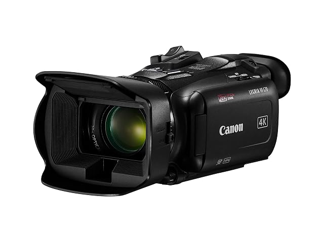 Videocámara profesional negra Canon LEGRIA HF G70 con su parasol montado