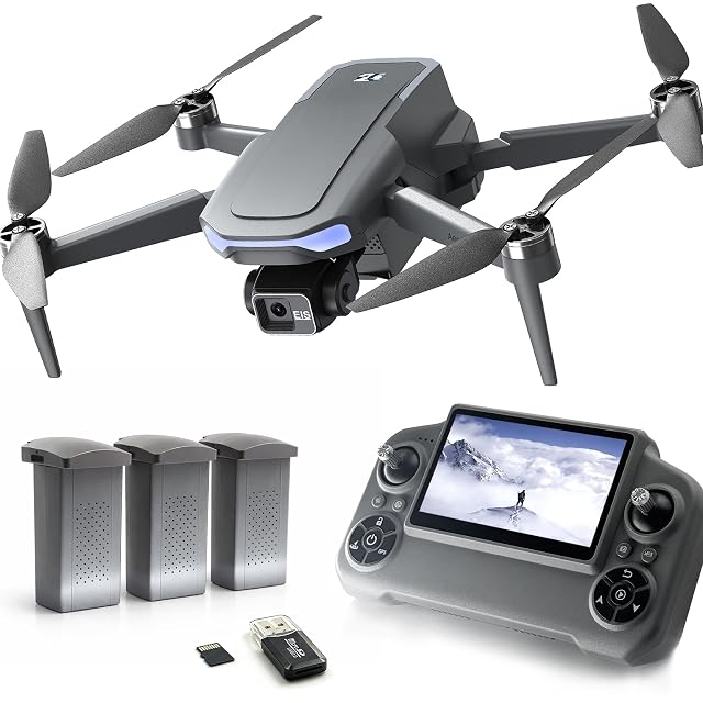 Dron plegable YIKKEON C20 con gimbal de tres ejes junto a un control remoto con pantalla integrada