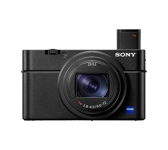 Compacta de bolsillo negra Sony RX100 VII con su zoom Zeiss extendido