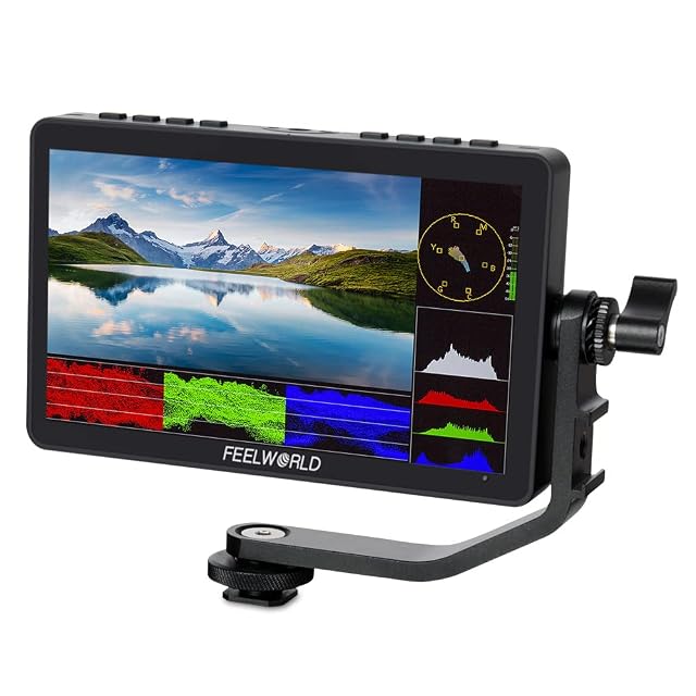 FEELWORLD F5 Pro V4 con su placa de batería F970 y el kit de alimentación externo montados