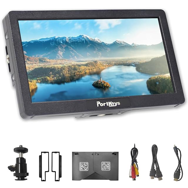 Monitor de campo Portkeys HD7H con su visera montada, mostrando falso color