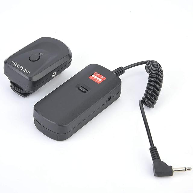 Pareja de emisor y receptor de disparador de flash VBESTLIFE en negro con un adaptador de sincronización