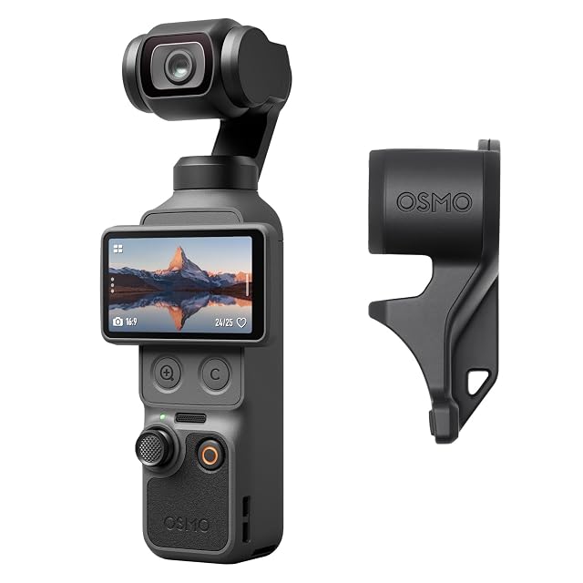 Cámara con gimbal de bolsillo DJI Osmo Pocket 4 en vertical con la pantalla hacia delante