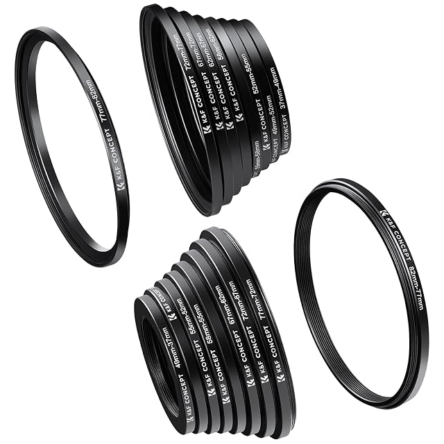 Juego de dieciocho anillos para filtros K&F Concept en sus dos filas de nueve