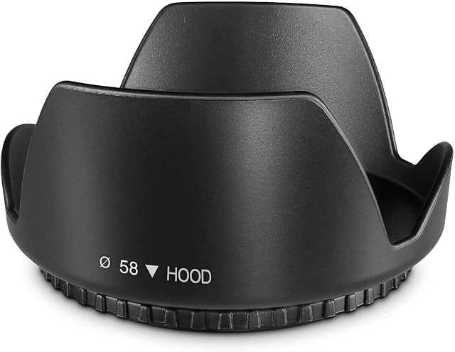 Parasol de plástico negro YRTIYO enroscado en un objetivo de kit de 58 mm