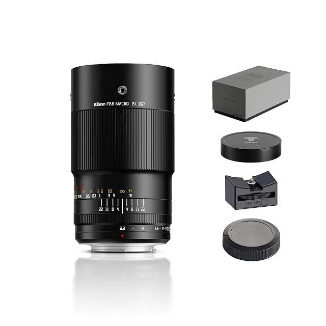 Objetivo macro TTARTISAN 100mm 2X de metal negro con puntos de fijación de zapata fría en el barril