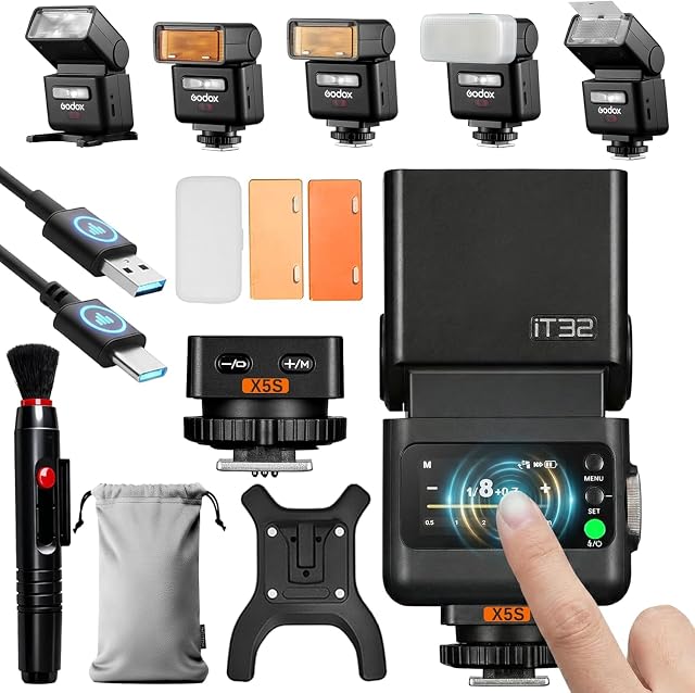 Flash Godox iT32 con el disparador X5-S desmontado y colocado a su lado