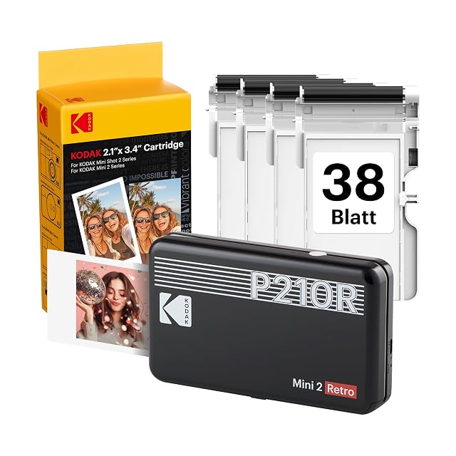 Impresora KODAK Mini 2 Retro sacando una impresión de 5 por 7,6 cm