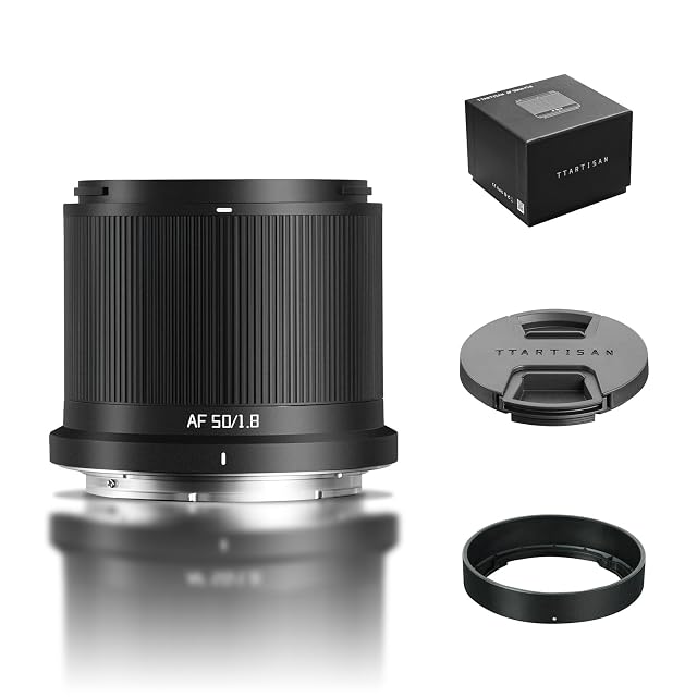 Objetivo fijo TTARTISAN AF 50mm F1.8 Neo blanco, un barril liso sin anillo de enfoque
