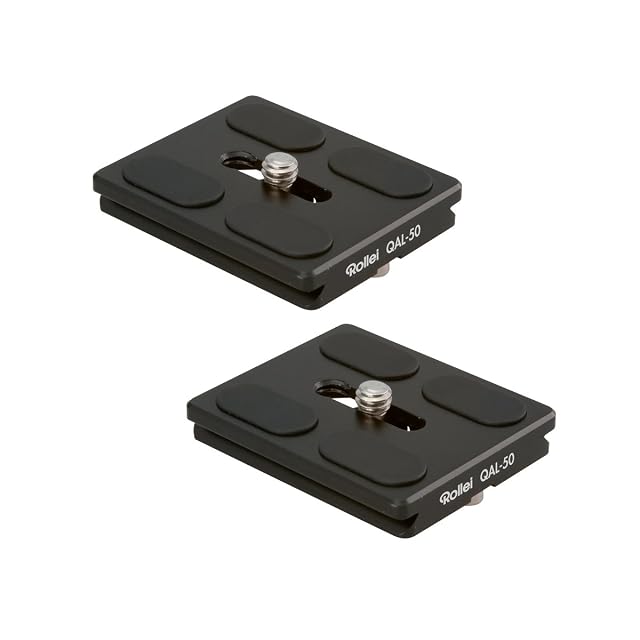 Pareja de placas de liberación rápida Rollei QAL-50 en aluminio negro con sus tornillos de fijación