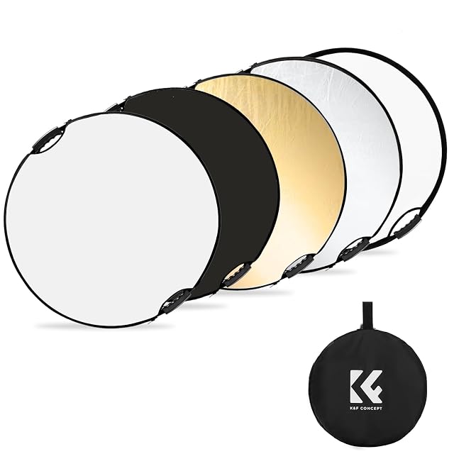 Reflector cinco en uno K&F Concept con las dos asas cosidas a lo largo de su borde