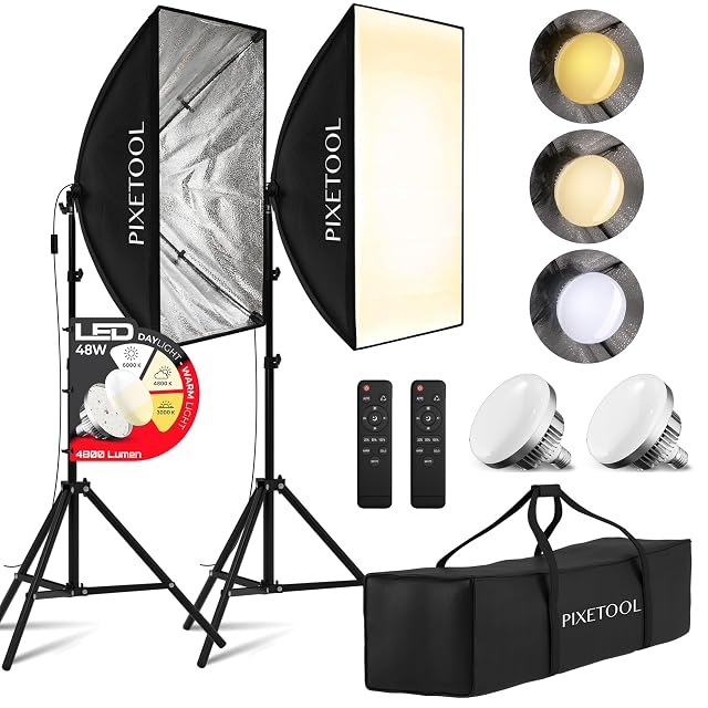 Kit de softbox Pixetool con dos cajas de 70 por 50 cm, lámparas LED y mandos a distancia