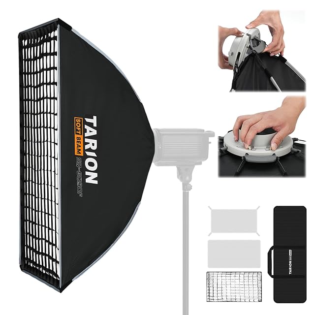 Softbox tipo stripbox TARION SQ-6090F con su rejilla de panal y sus hebillas laterales