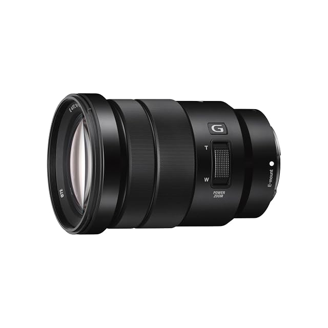 Objetivo zoom motorizado Sony SELP18105G negro con su palanca de zoom en el barril