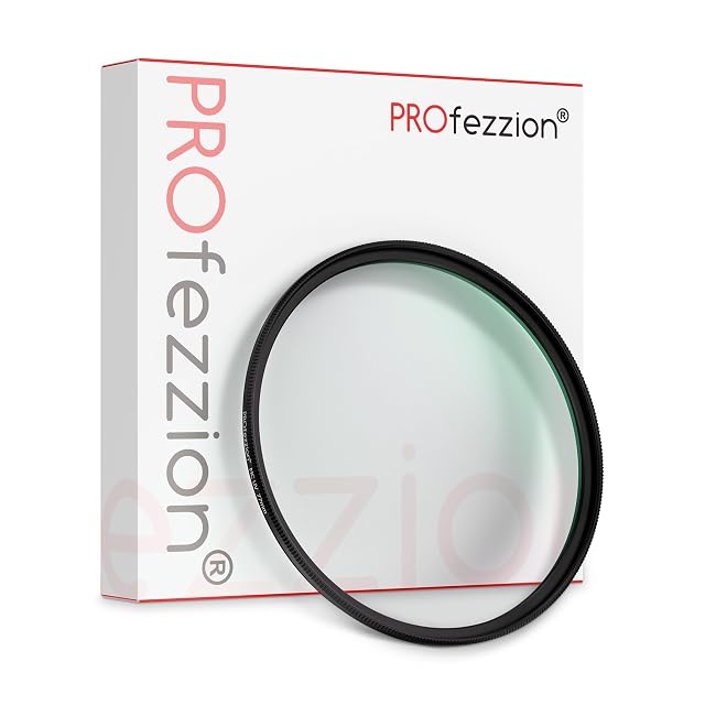 Filtro UV PROfezzion de 67 mm en su aro fino de aluminio junto a su estuche acolchado